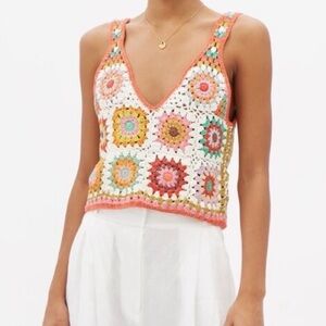 Alemais Crochet Floral Cotton Knit V-Neck Tank Top Bohemian Size 8
